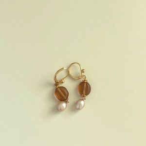 Talbots earrings gold with sea glass and pearl